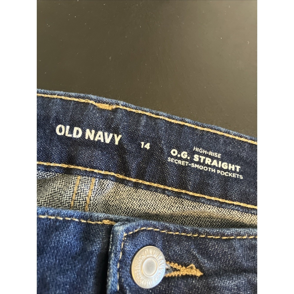 Old Navy OG Straight Jeans Womens 14 Blue High Rise Ripped C1125